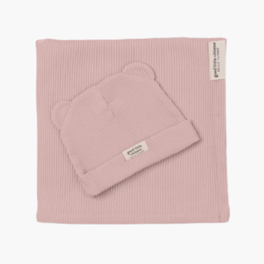 Rib Swaddle & Beanie Set Linen