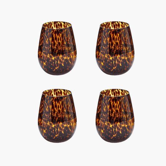Tortoise Print Stemless Wine Glass