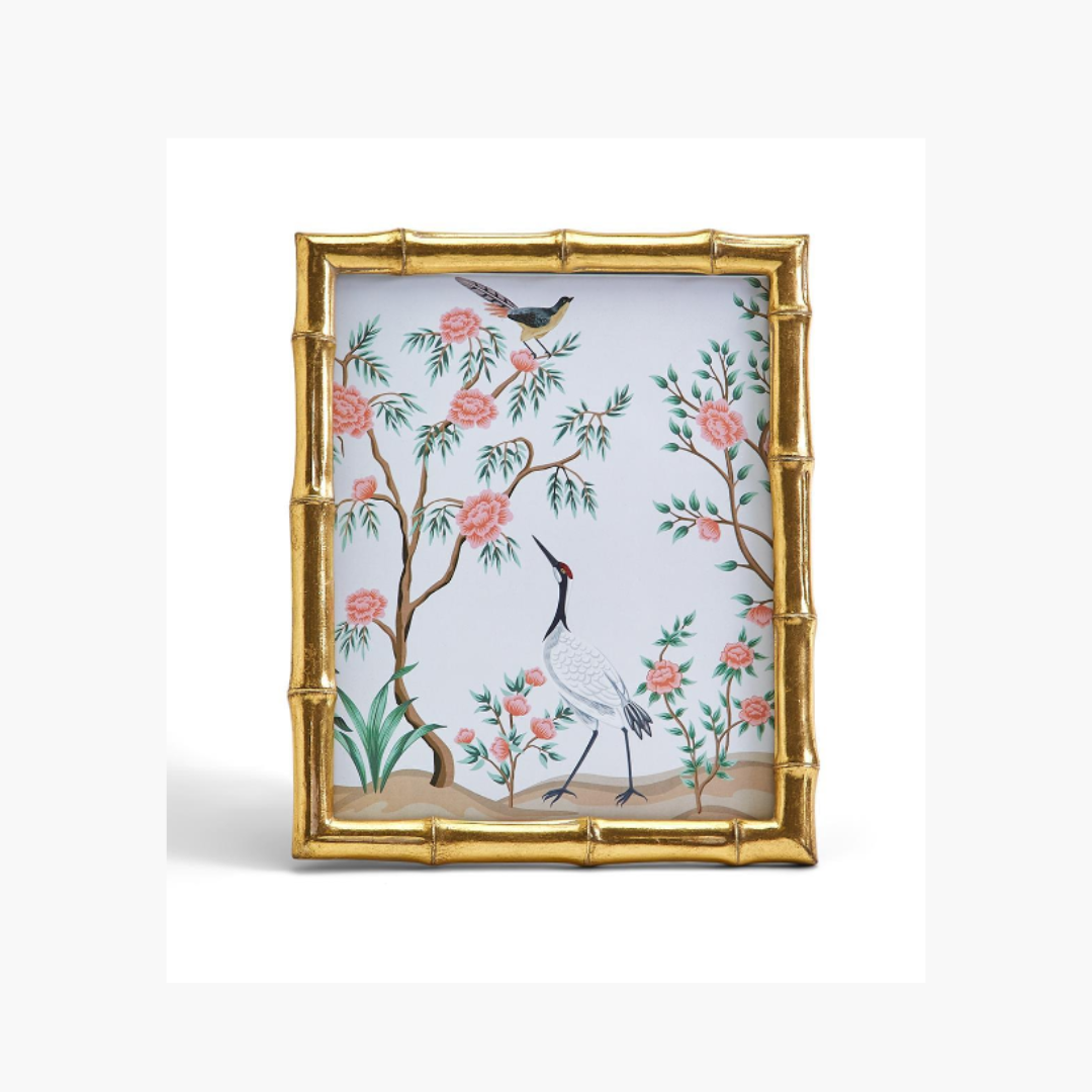 Gold Faux Bamboo Photo Frame with Flora and Fauna Art