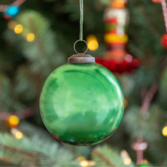 Antique Shiny Emerald Glass Ornament Medium