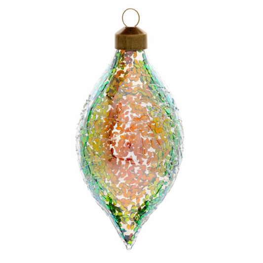 IRIDESCENT CRACKLE TEARDROP GLASS ORNAMENT