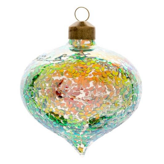 IRIDESCENT CRACKLE DROP GLASS ORNAMENT