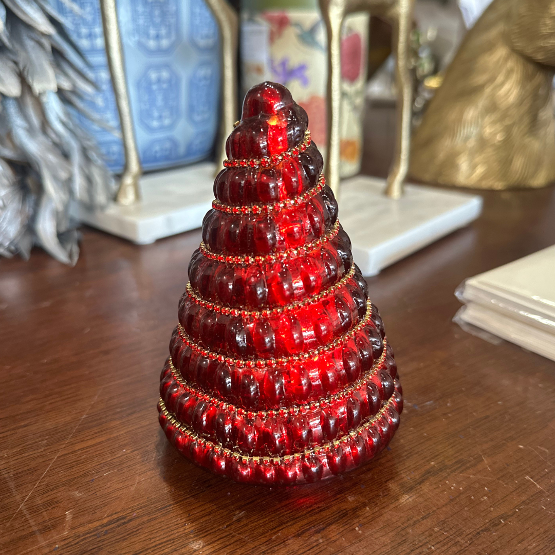 Jeweled Red Mercury Glass Finish Holiday Trees