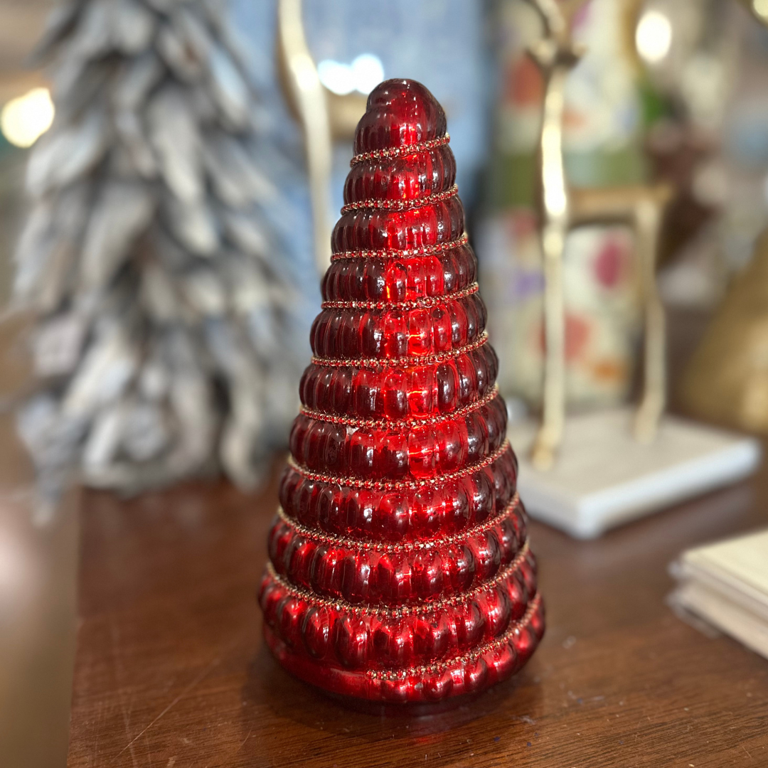Jeweled Red Mercury Glass Finish Holiday Trees