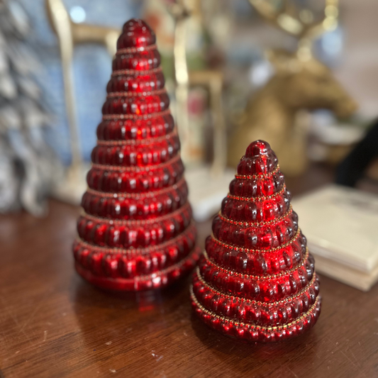 Jeweled Red Mercury Glass Finish Holiday Trees
