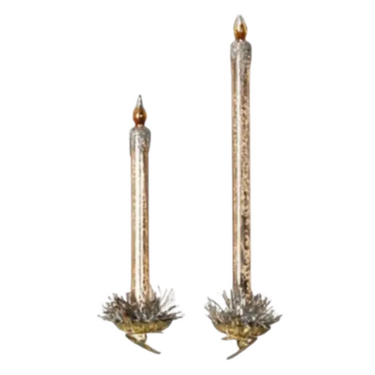 Frosted Gold Glass Taper Candle Clip-on Ornament