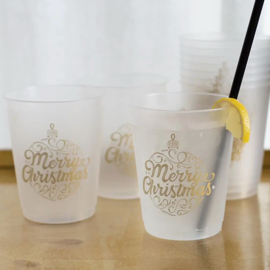 Merry Christmas Ornament Script Party Cups