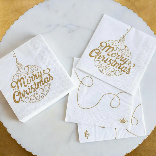 Merry Christmas Ornament Script Cocktail Napkins