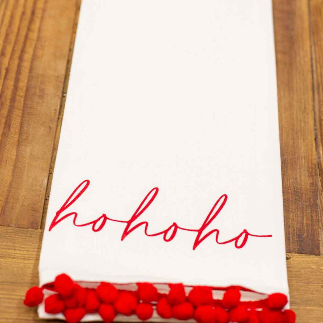 Hohoho Pom Pom Hand Towel White/Red