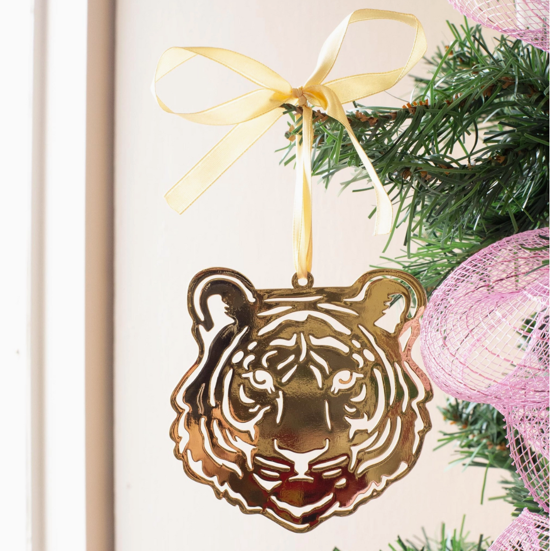 Tiger Face Ornament Gold 4"