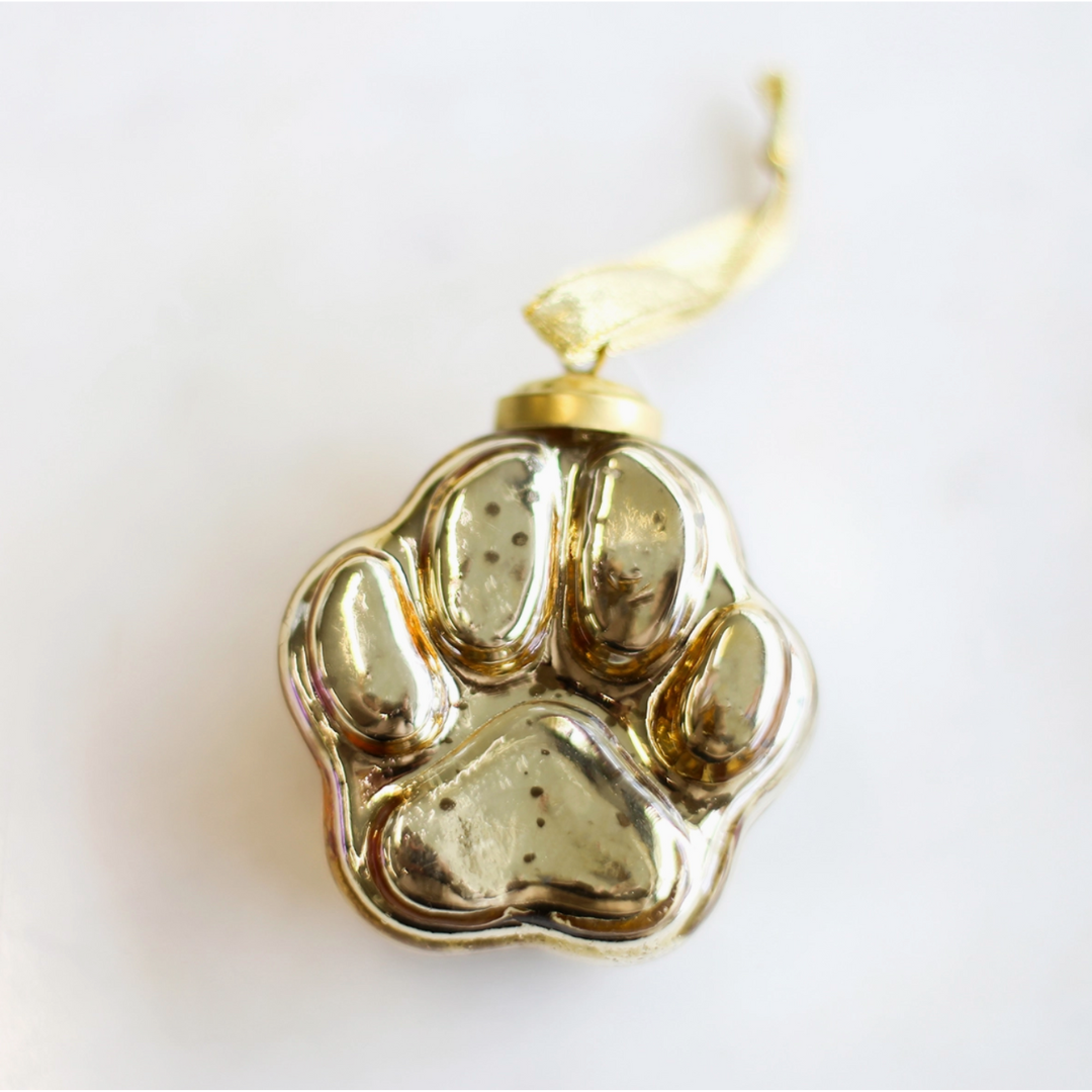 Paw Print Glass Ornament Gold 2.5"