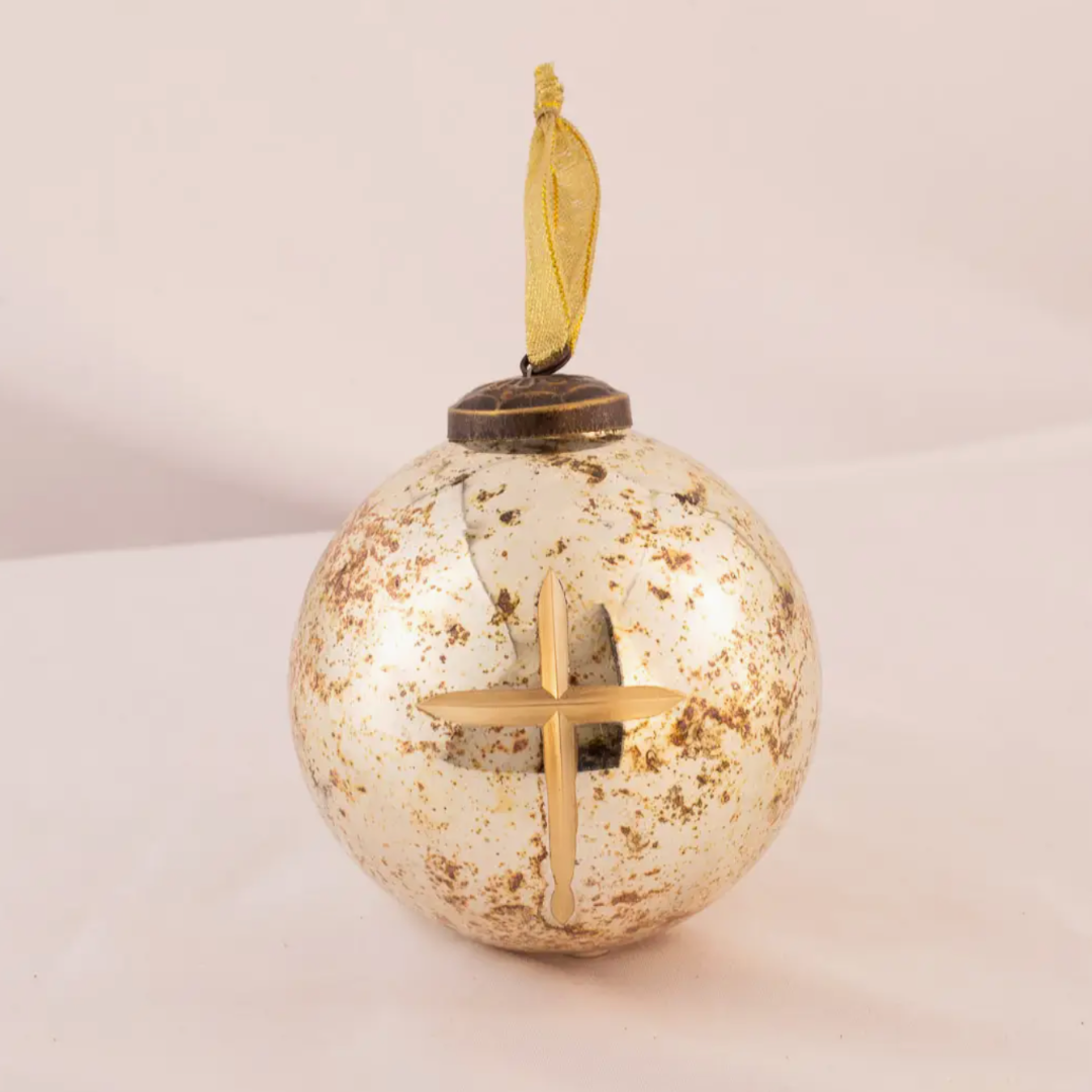 Cruix Glass Ball Ornament Burnt Silver/Gold 4"
