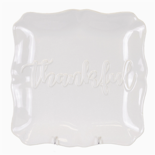 Thankful Embossed Square Platter White