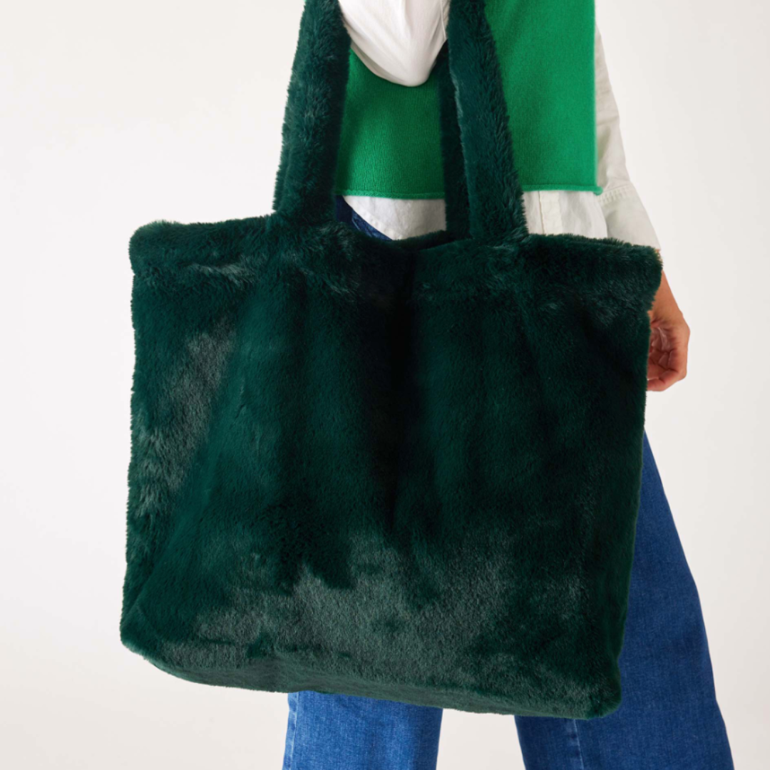 Cozy Cabin Faux Fur Tote - Pine