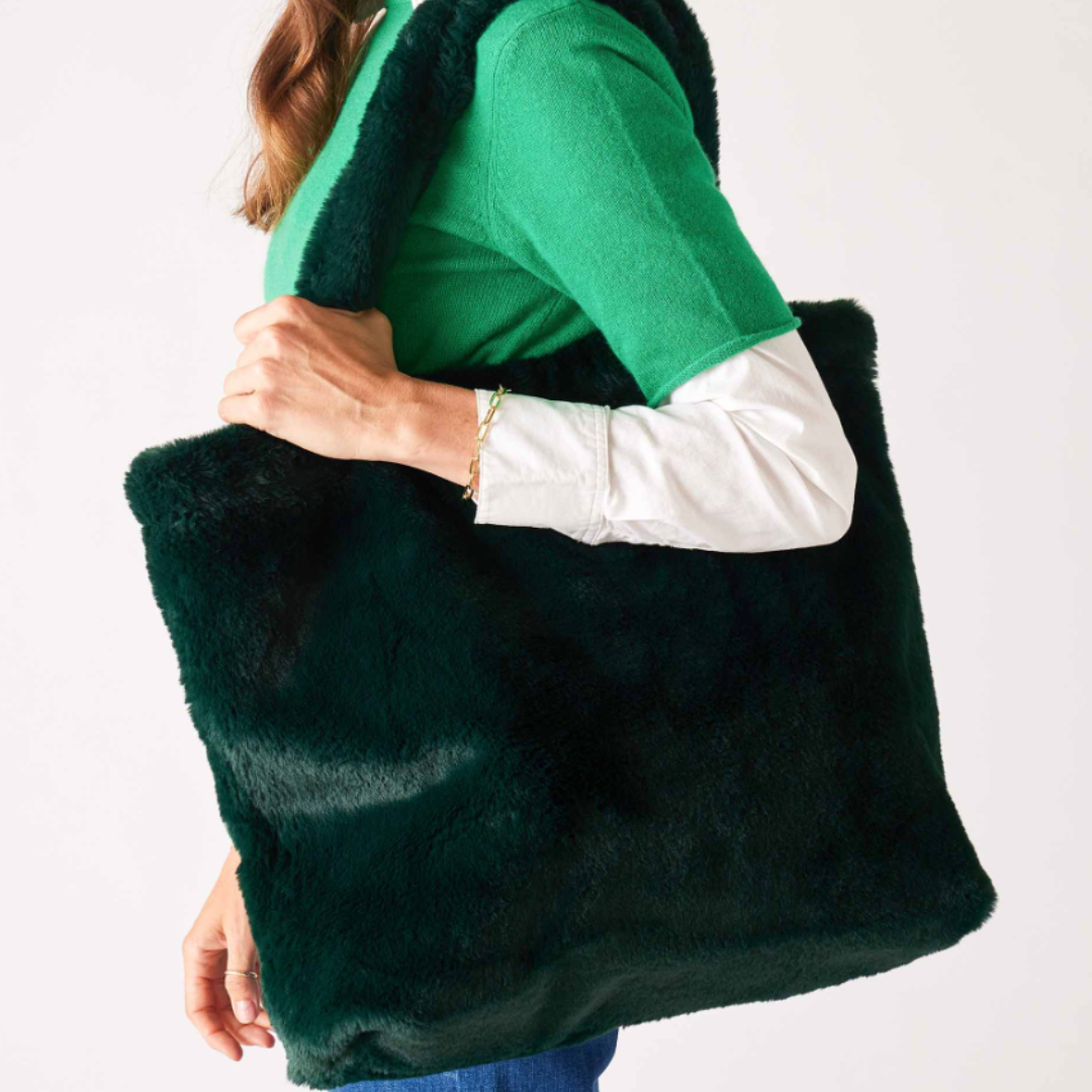 Cozy Cabin Faux Fur Tote - Pine