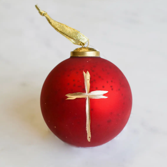 Cruix Glass Ball Ornament Red/Gold 4"
