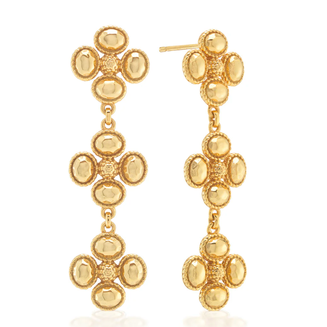 Gold Berry Clover Linear Earrings
