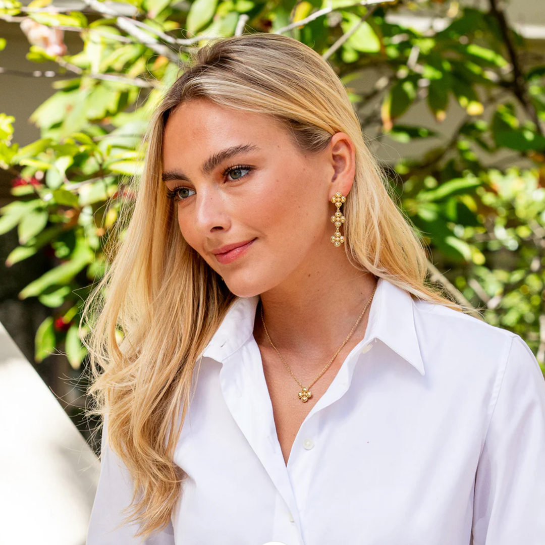 Gold Berry Clover Linear Earrings