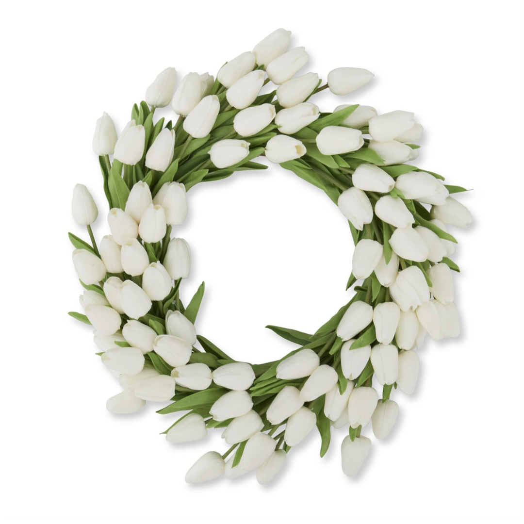22 Inch White Real Touch Mini Tulip Wreath