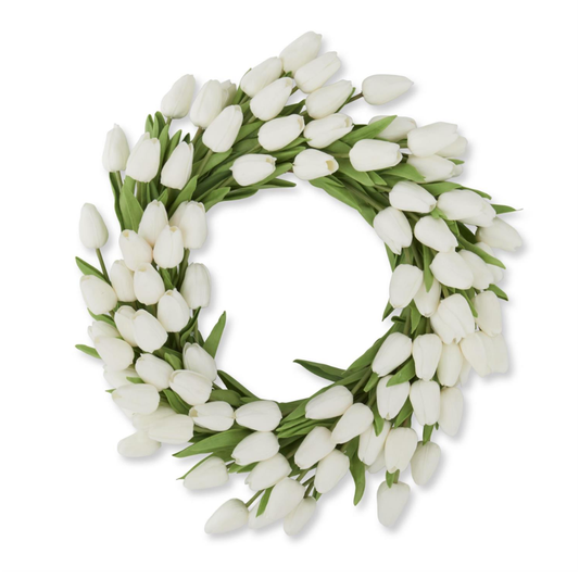 22 Inch White Real Touch Mini Tulip Wreath