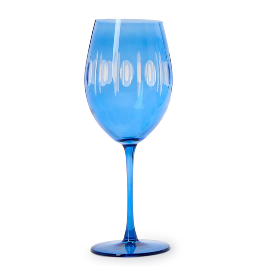 Sparkling Blue Hand Engraved Wine Glass