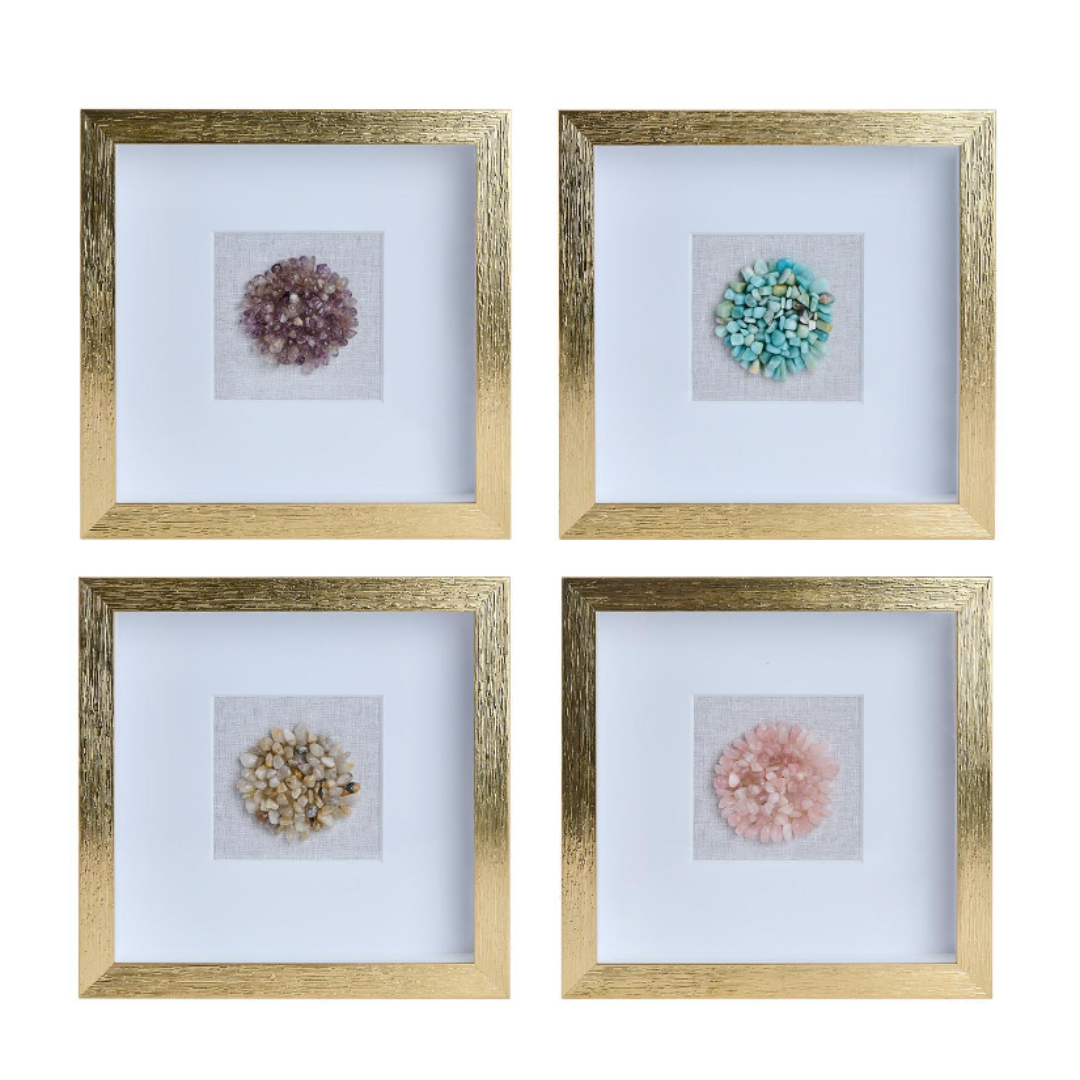 Semi-Precious Stone Shadow Box Wall Art with Golden Frame