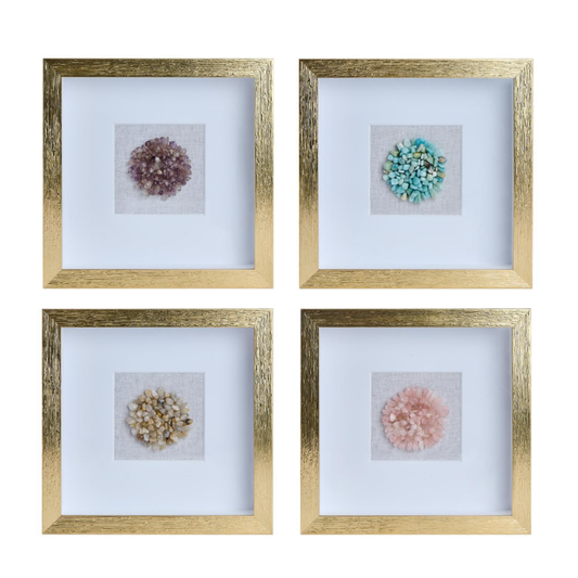 Semi-Precious Stone Shadow Box Wall Art with Golden Frame