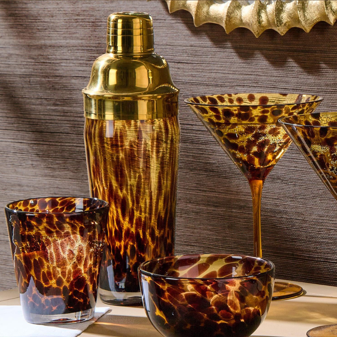 Tortoise Print Cocktail Shaker- Glass/Stainless Steel