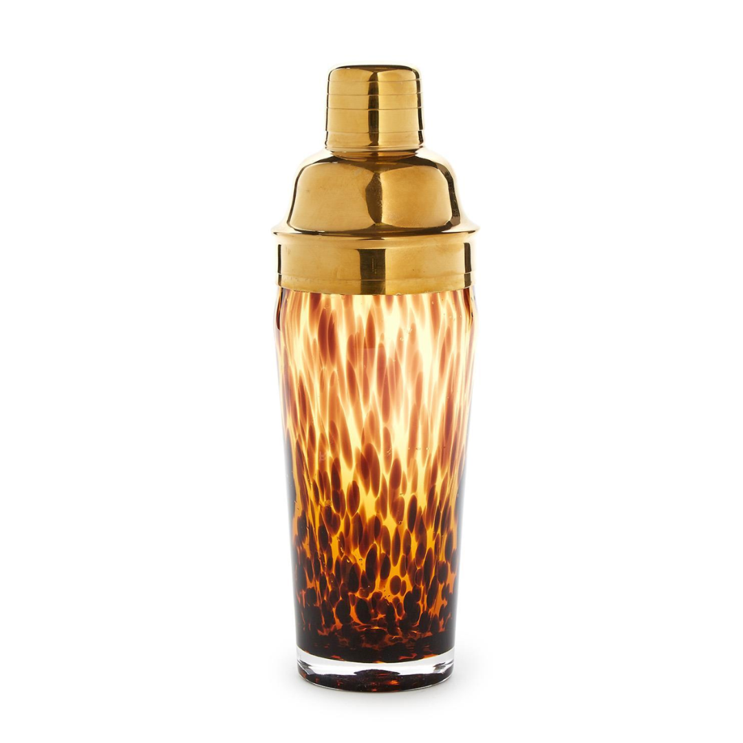 Tortoise Print Cocktail Shaker- Glass/Stainless Steel