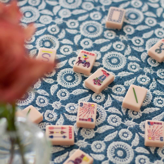Feathered Tile Tablecloth in Blue
