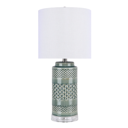 Soft Teal Ceramic Table Lamp w/ Linen Shade