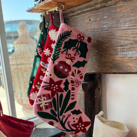 Festive in Pink Embroidered Stocking