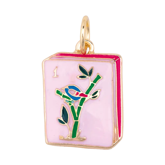 Mahjong Enamel Tile Charm in Pink