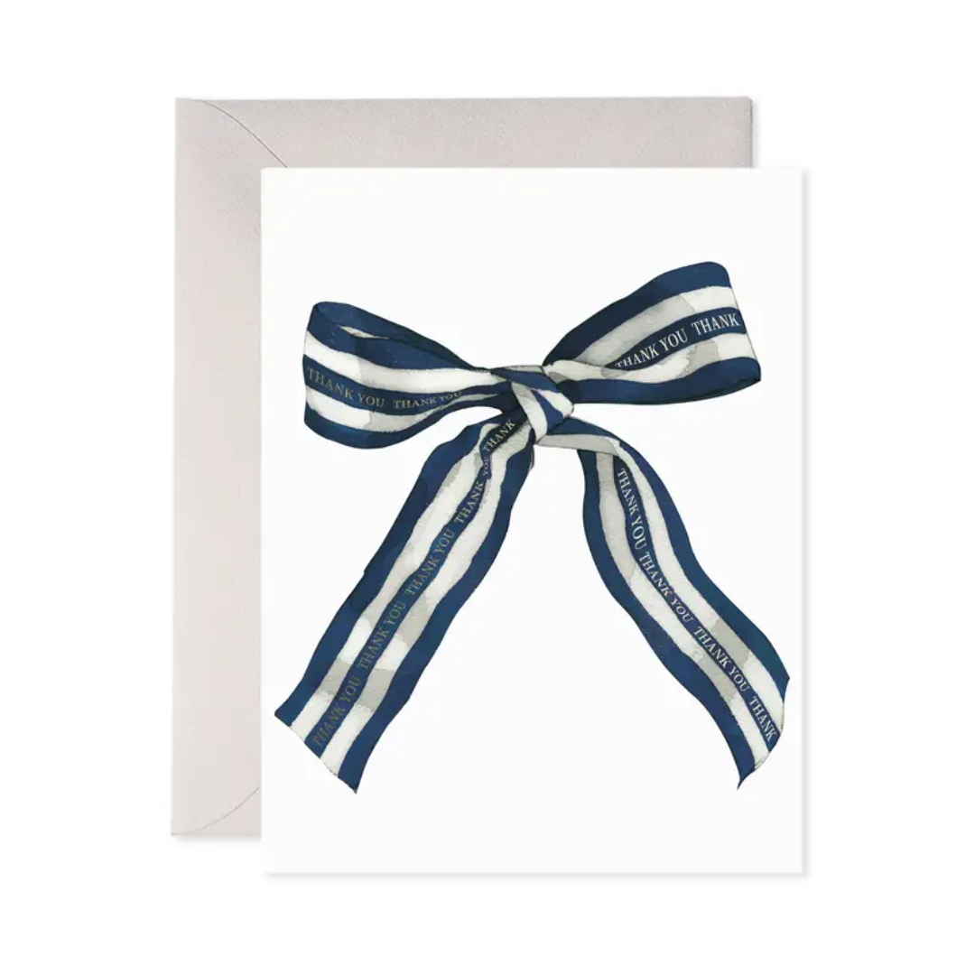 Big Navy Striped Bow Thank You Greeting Card