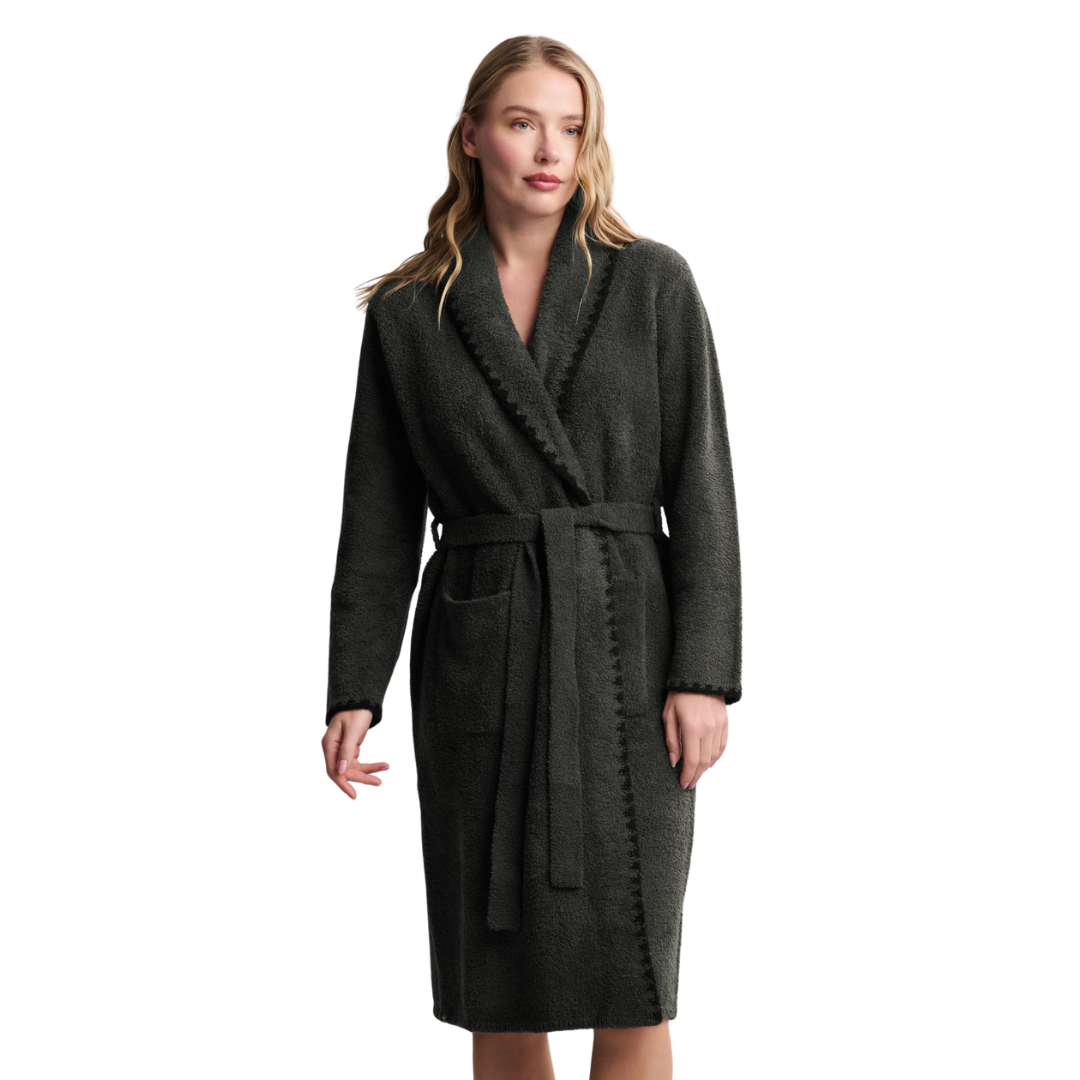 CozyChic® Blanket Stitch Robe- Dark Moss