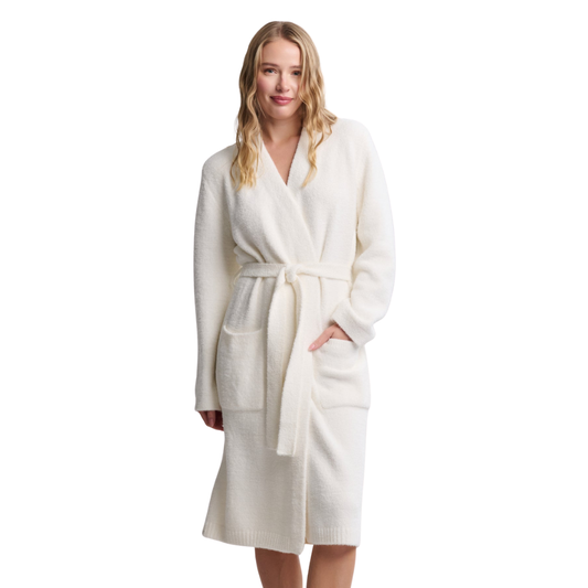 CozyChic® Luxe Robe With Rib Detail Small- Pearl
