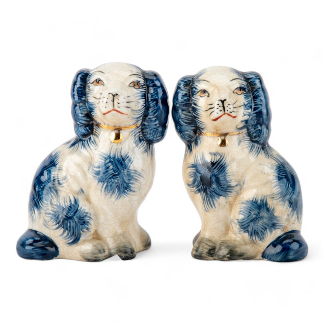 Blue Staffordshire Porcelain Dogs- Petite