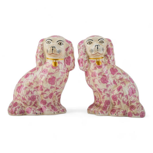 Pink Florets Staffordshire Dog- Medium