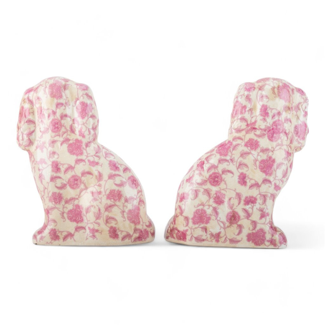 Pink Florets Staffordshire Dog- Medium