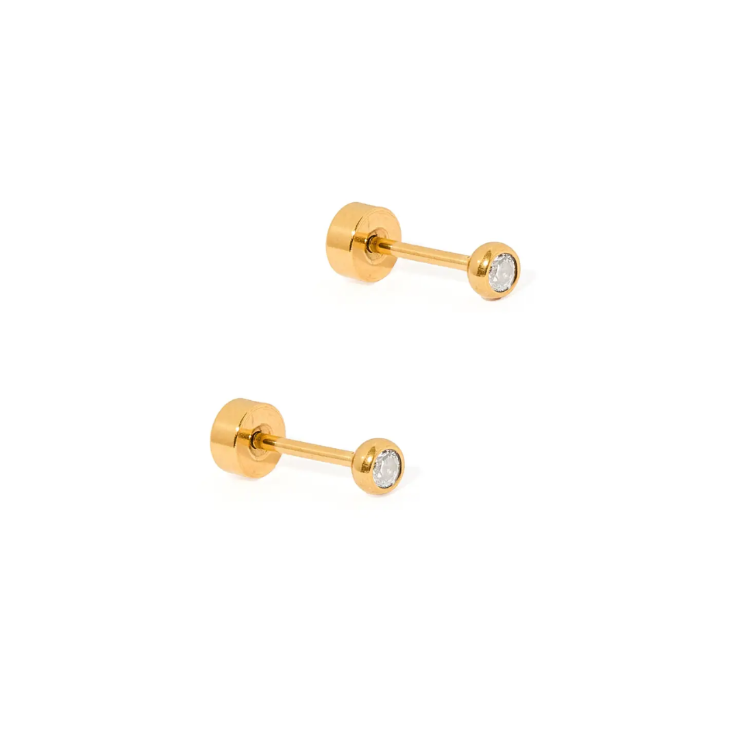 Screwback Stud Earrings - Micro Cooper Clear Gold