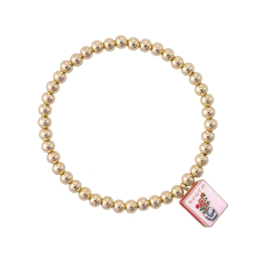 Mahjong Tile Ball Bead Stretch Bracelet in Shiny Gold