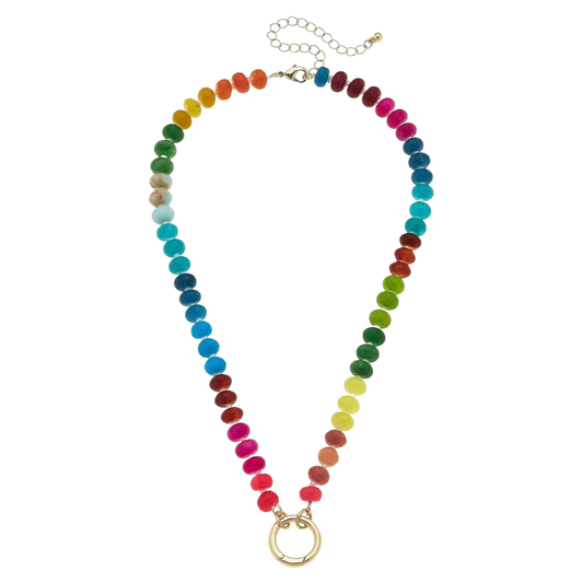Lucy Gemstone Beaded Charm Necklace in Rainbow Multi