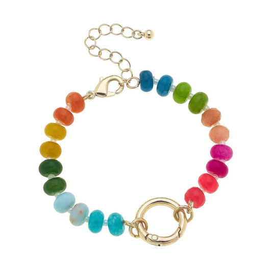 Lucy Gemstone Beaded Charm Bracelet in Rainbow Multi
