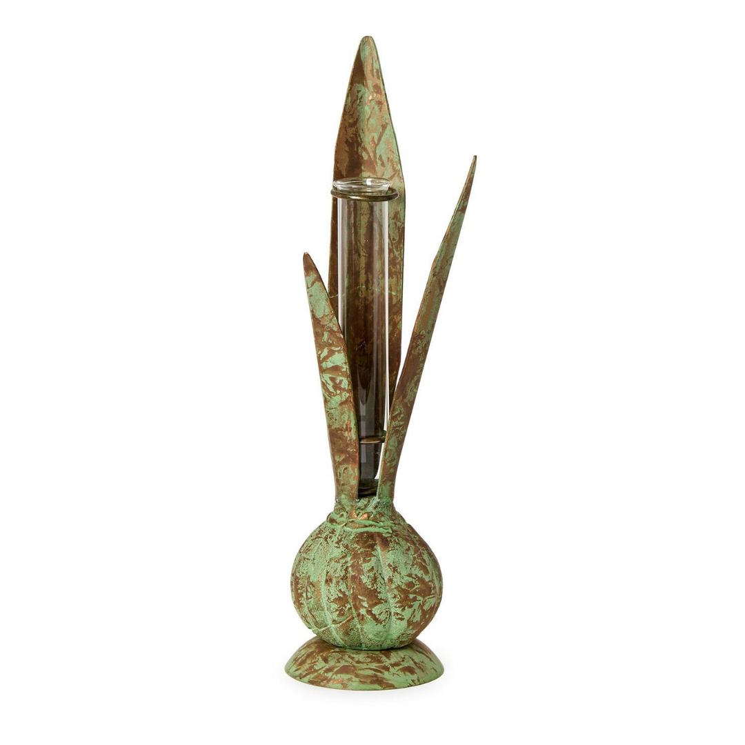 Verdigris Hand-Crafted Bulb and Leaf Vase