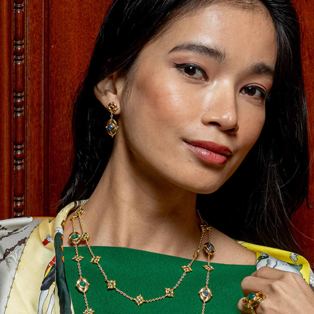 Mystic Eye Post Drop Earrings - Blue Labradorite