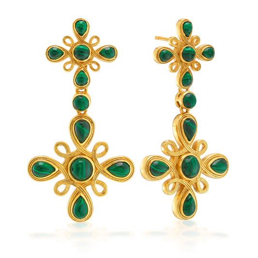 Monique Gem Convertible Double Drop Earrings - Malachite