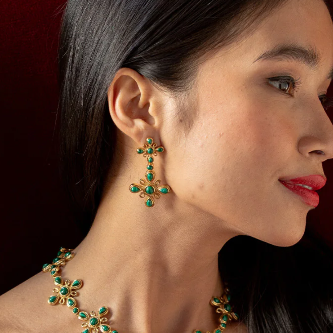 Monique Gem Convertible Double Drop Earrings - Malachite
