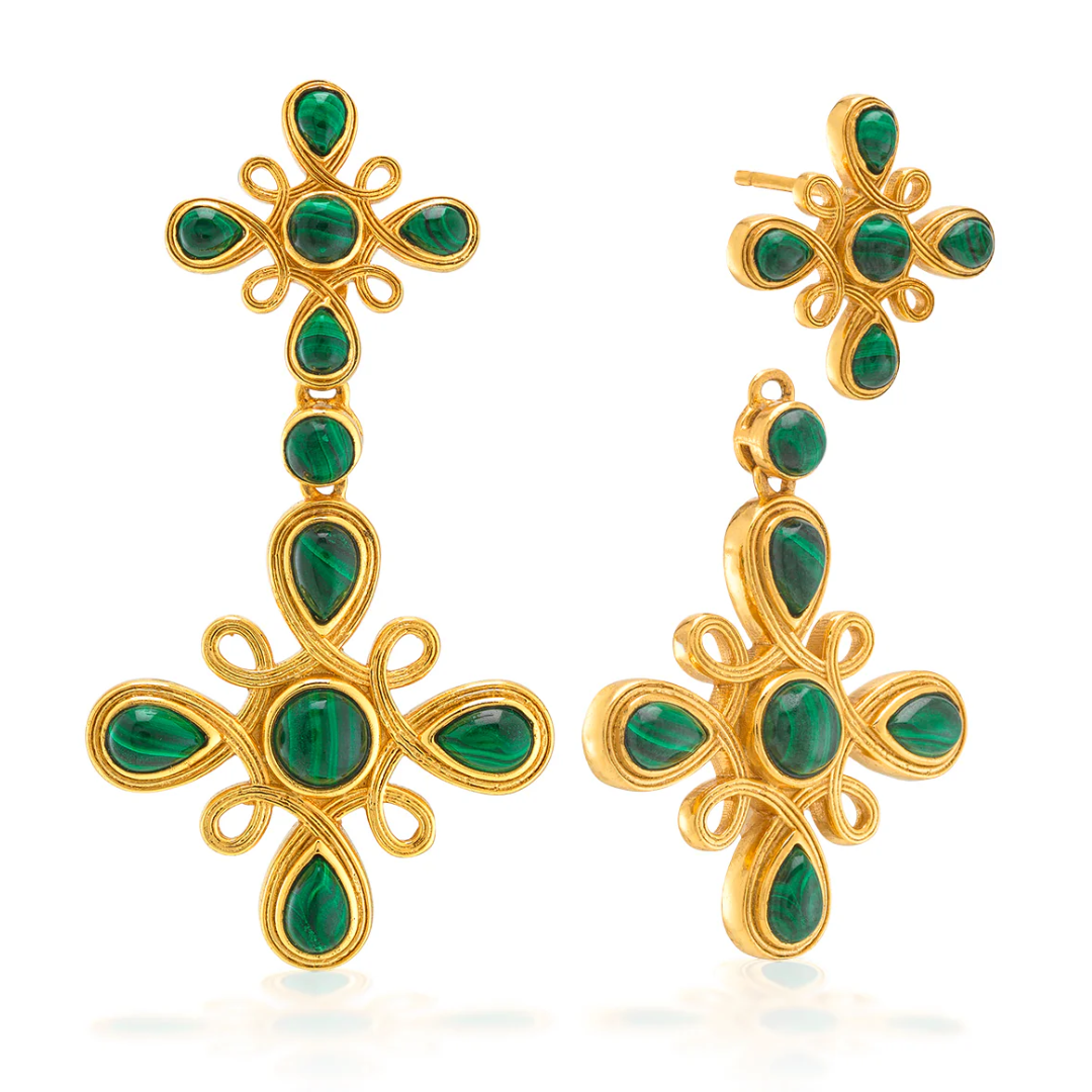 Monique Gem Convertible Double Drop Earrings - Malachite