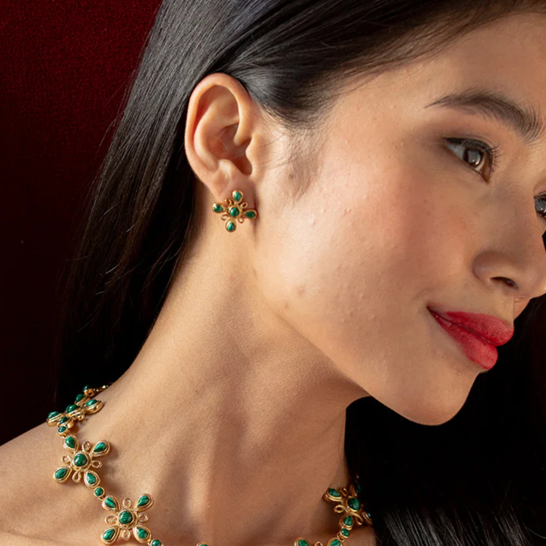 Monique Gem Convertible Double Drop Earrings - Malachite
