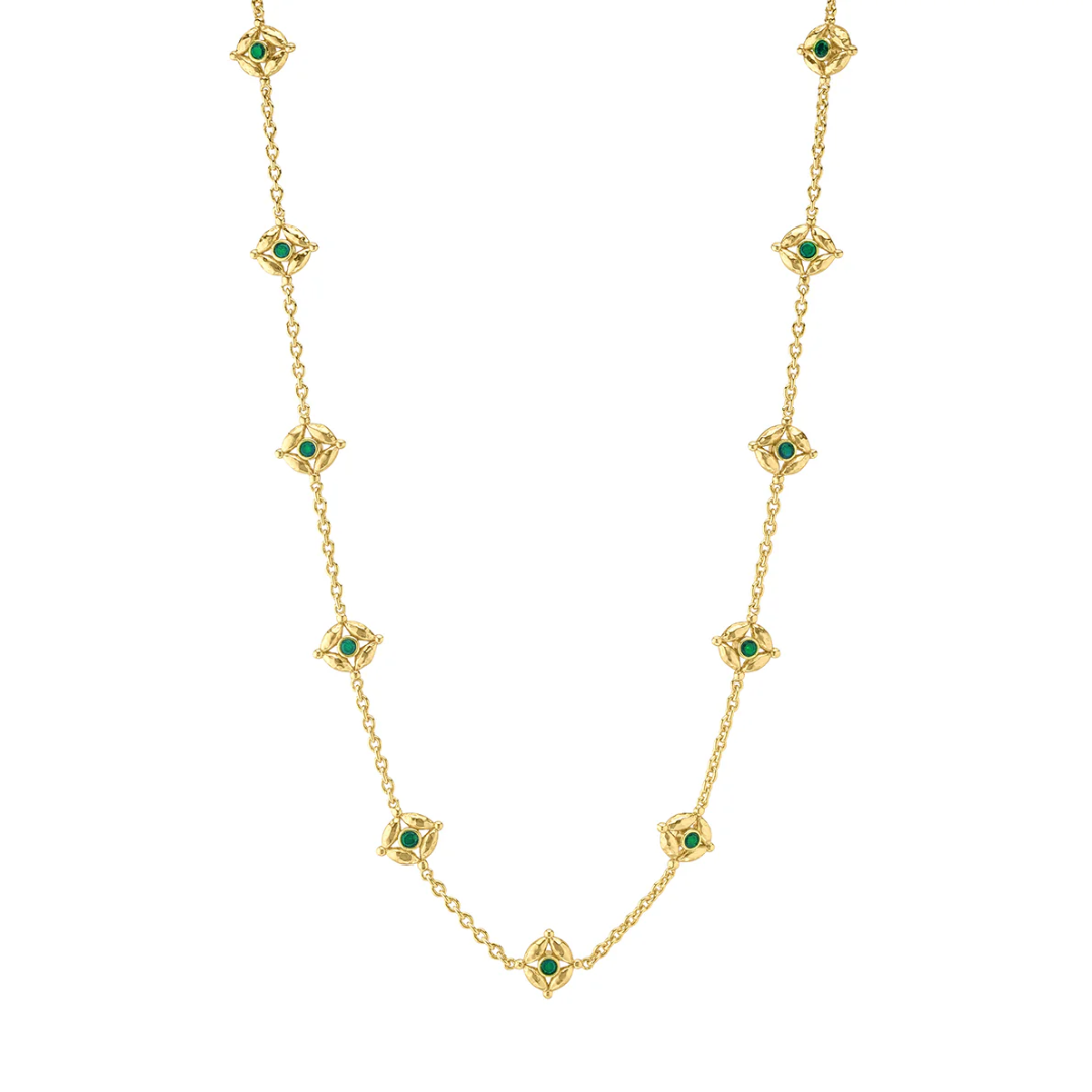 Mystic Eye Double Sided Necklace, 16"+2" - Blue Labradorite/Green Onyx